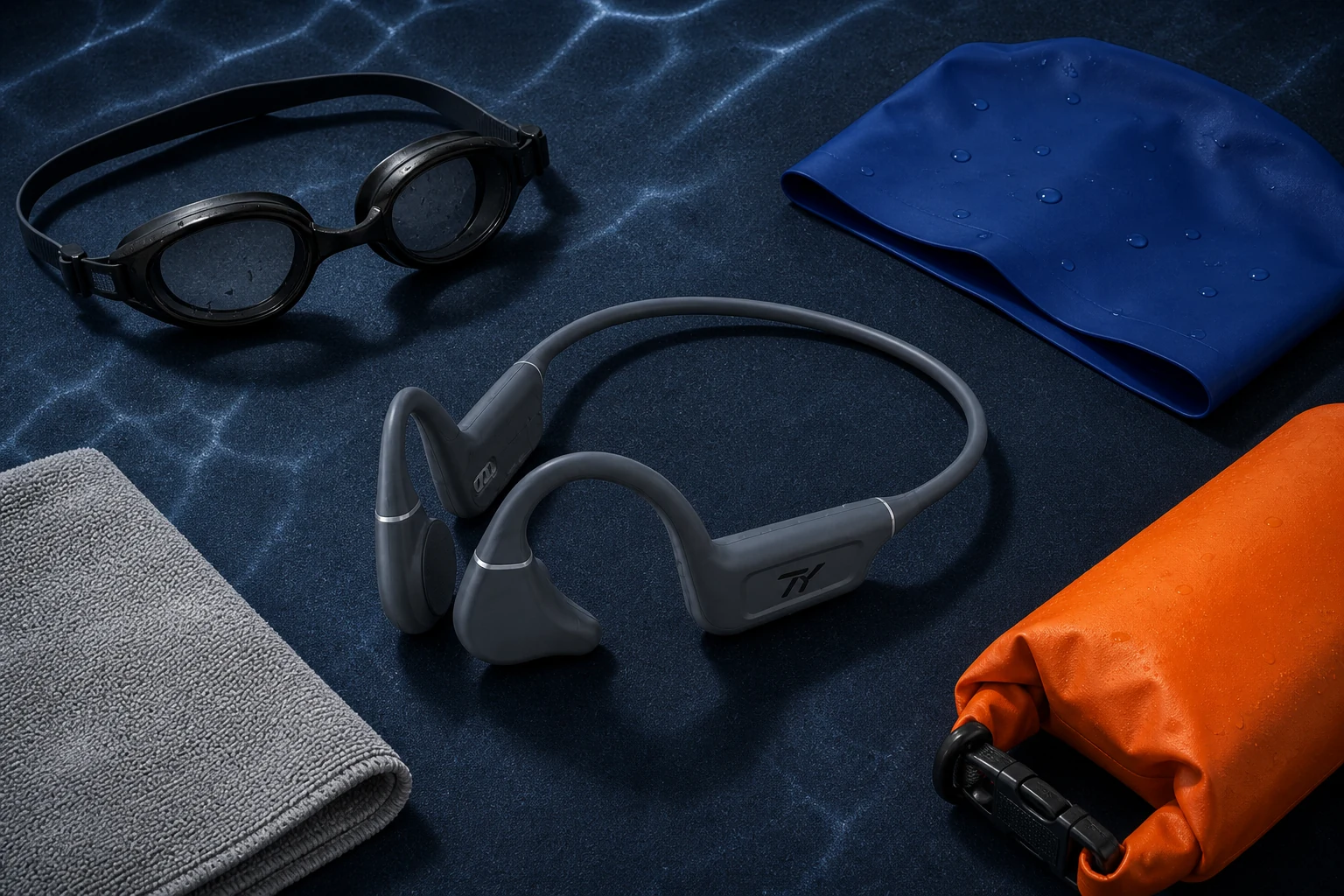 TY headphones with swimming accessories